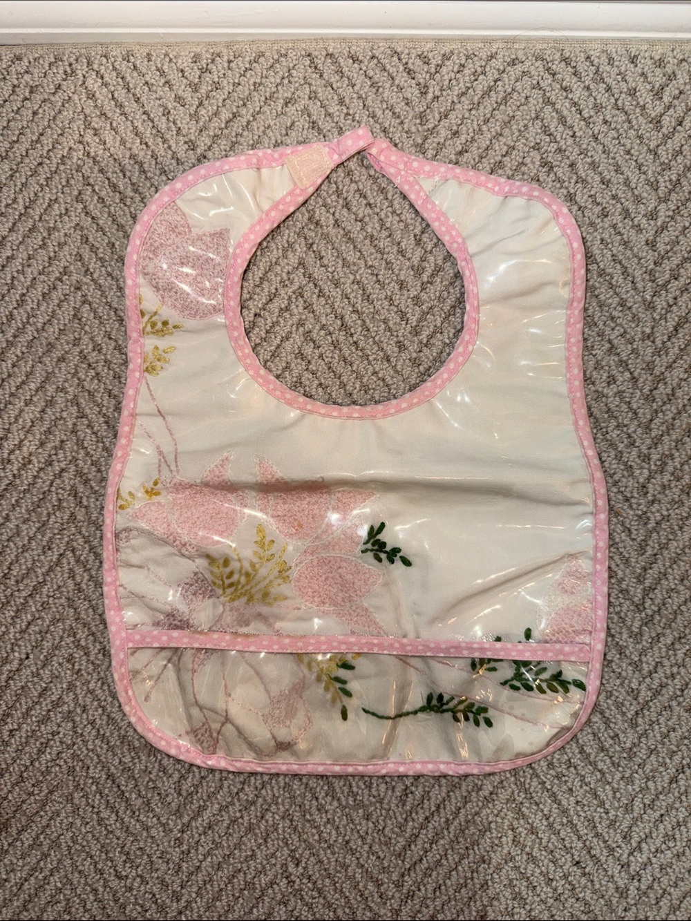 Two Pottery Barn Pink Divided Snack Plates and Darling Retro Bib